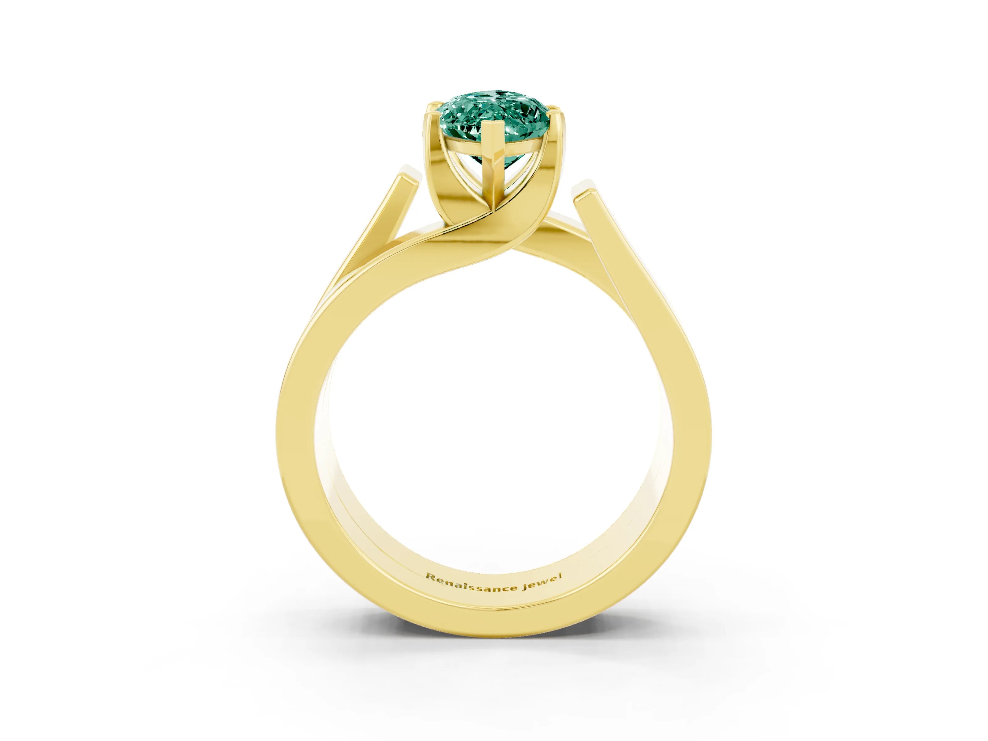 Yellow gold Modern Tension Set Marquise Cut Green Sapphire Solitaire Wide Band Ring_3