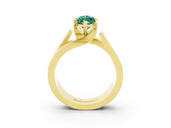Yellow gold Modern Tension Set Marquise Cut Green Sapphire Solitaire Wide Band Ring