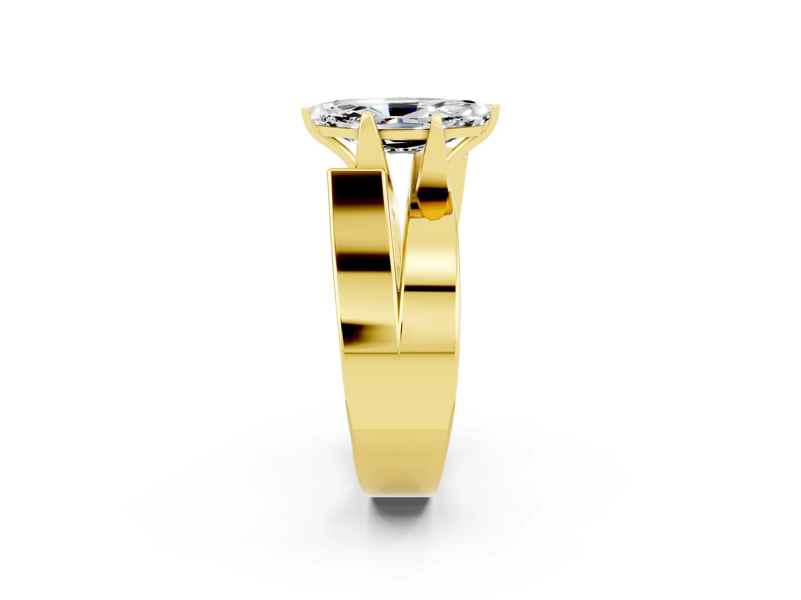 Yellow gold Modern Tension Set Marquise Cut Moissanite Solitaire Wide Band Ring_2