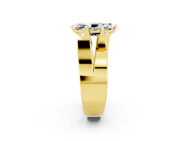 Yellow gold Modern Tension Set Marquise Cut Moissanite Solitaire Wide Band Ring