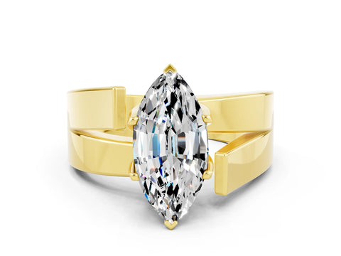 Yellow gold Modern Tension Set Marquise Cut Moissanite Solitaire Wide Band Ring