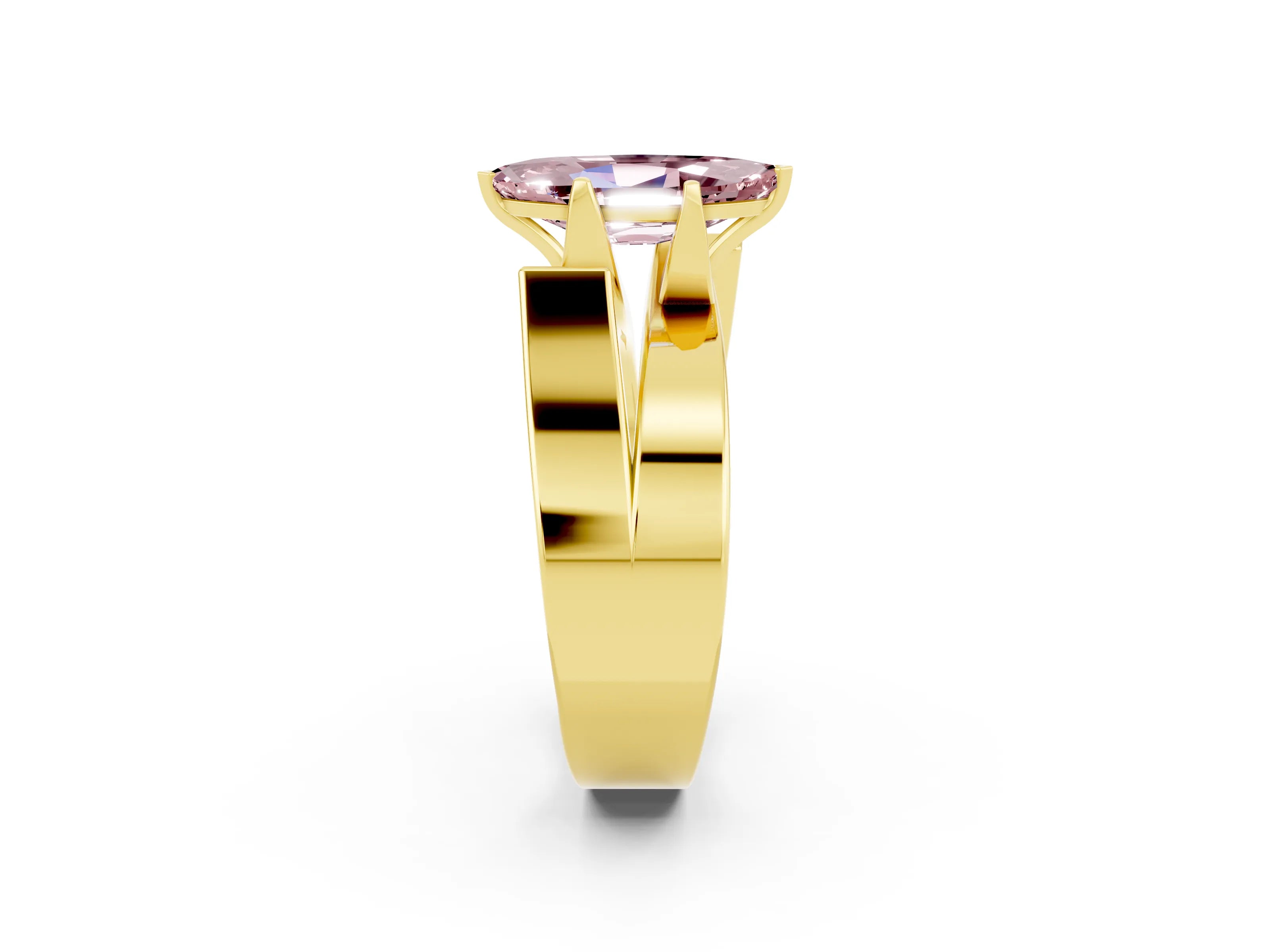 Yellow gold Modern Tension Set Marquise Cut Morganite Solitaire Wide Band Ring_2