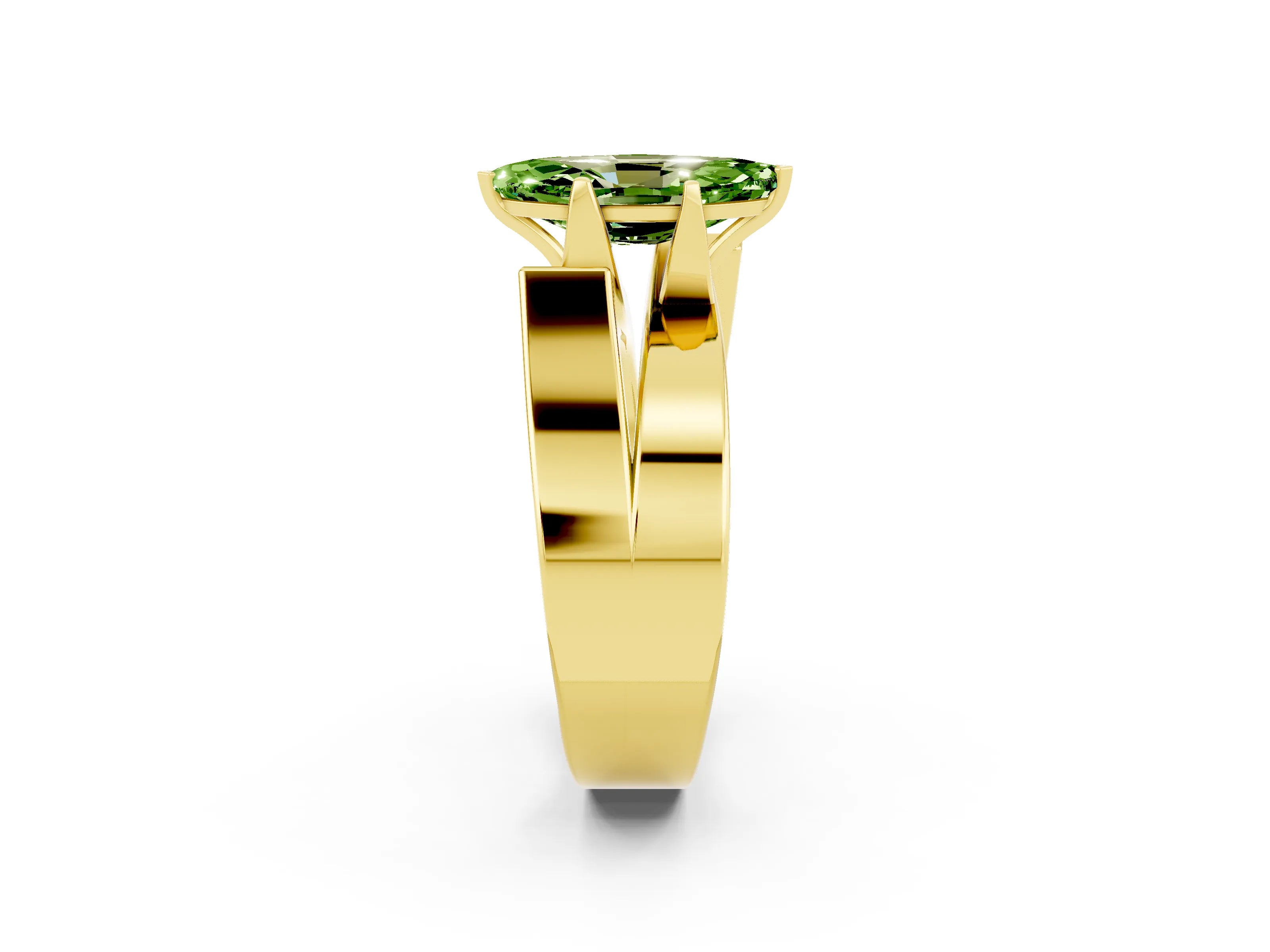 Yellow gold Modern Tension Set Marquise Cut Peridot Solitaire Wide Band Ring_2