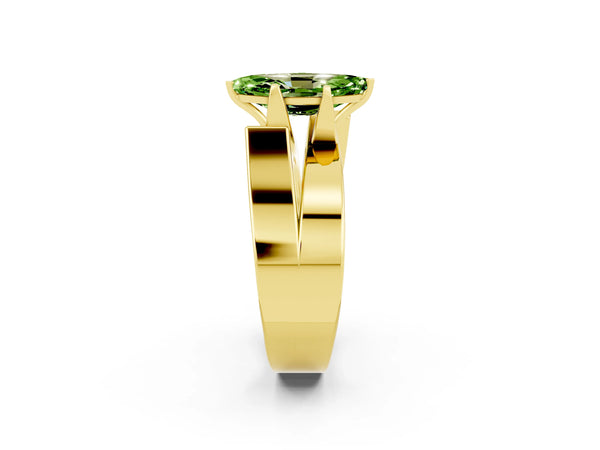 Yellow gold Modern Tension Set Marquise Cut Peridot Solitaire Wide Band Ring