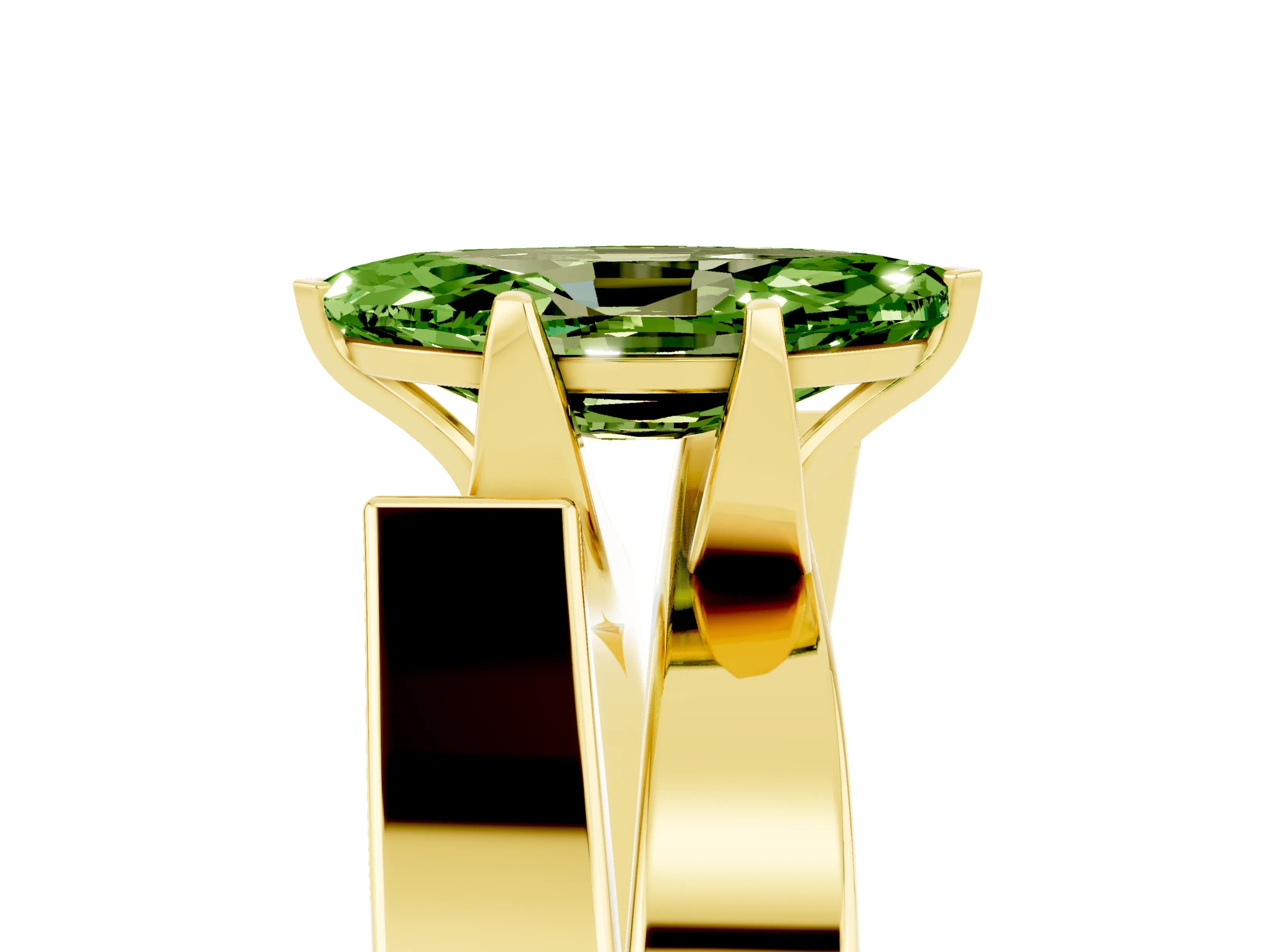 Yellow gold Modern Tension Set Marquise Cut Peridot Solitaire Wide Band Ring_5