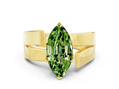 Yellow gold Modern Tension Set Marquise Cut Peridot Solitaire Wide Band Ring