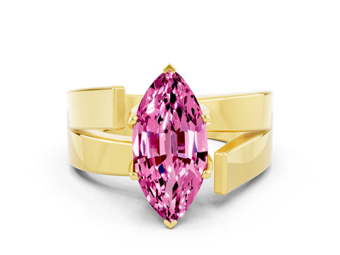 Yellow gold Modern Tension Set Marquise Cut Pink Sapphire Solitaire Wide Band Ring_12