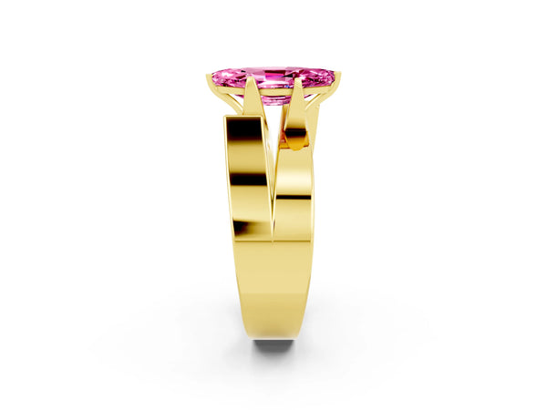 Yellow gold Modern Tension Set Marquise Cut Pink Sapphire Solitaire Wide Band Ring