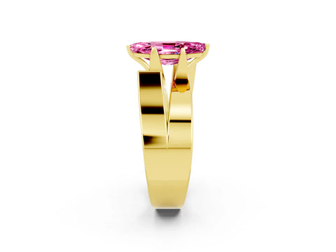 Yellow gold Modern Tension Set Marquise Cut Pink Sapphire Solitaire Wide Band Ring_14