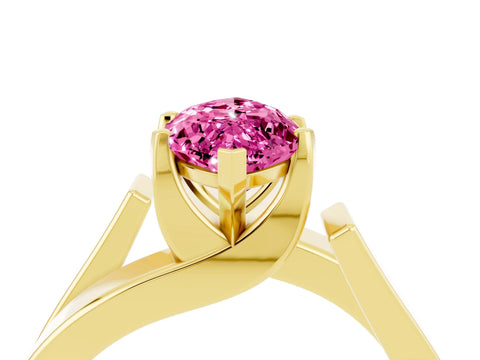 Yellow gold Modern Tension Set Marquise Cut Pink Sapphire Solitaire Wide Band Ring_16