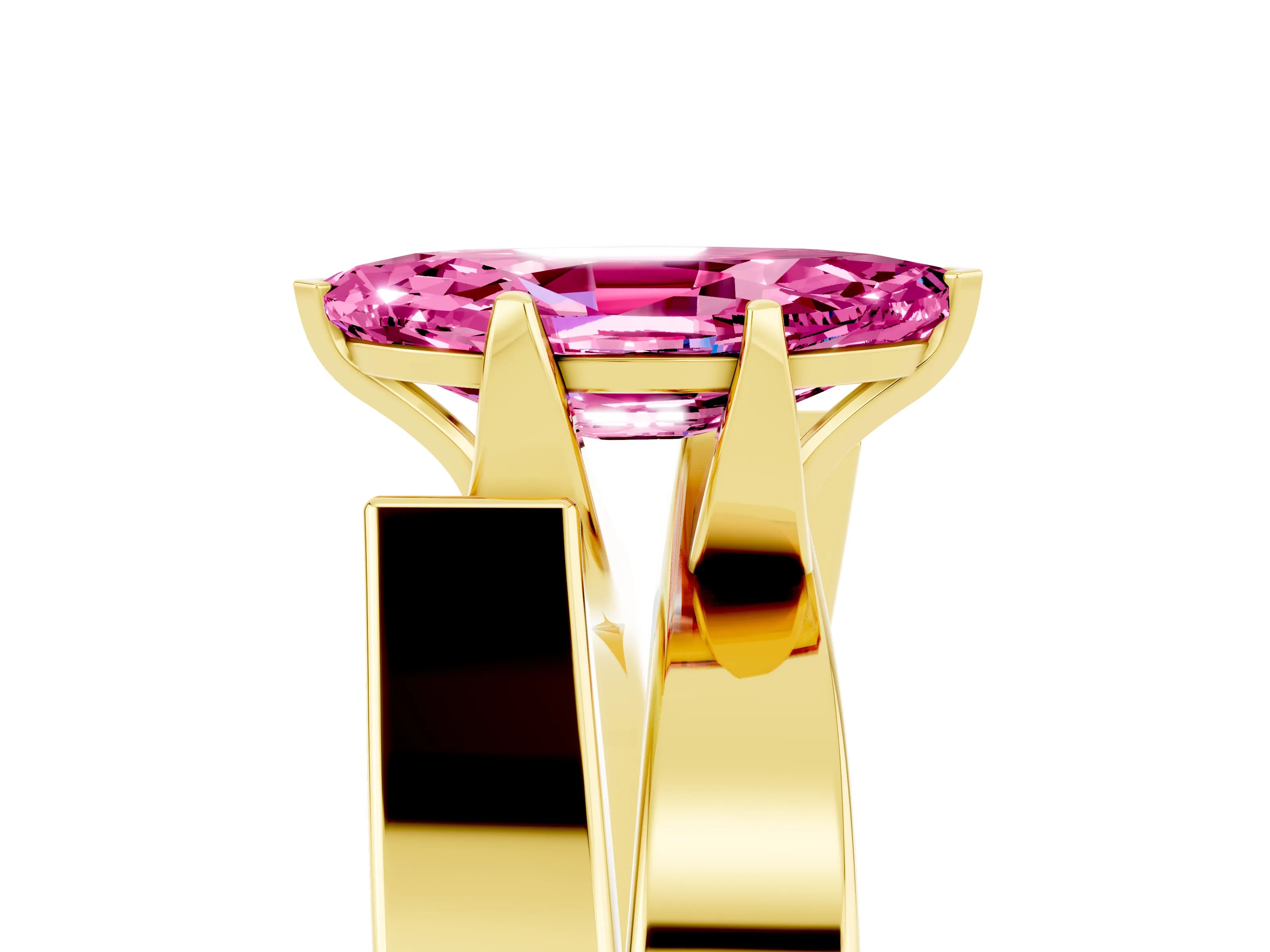 Yellow gold Modern Tension Set Marquise Cut Pink Sapphire Solitaire Wide Band Ring_17