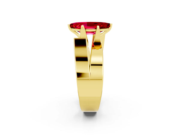 Yellow gold Modern Tension Set Marquise Cut Ruby Solitaire Wide Band Ring