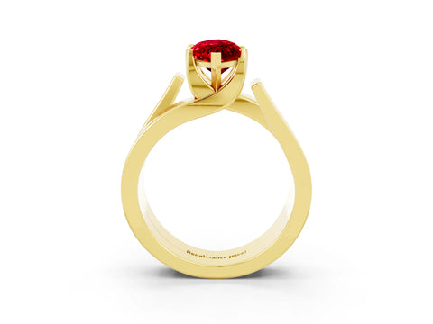 Yellow gold Modern Tension Set Marquise Cut Ruby Solitaire Wide Band Ring_3