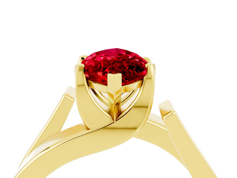 Yellow gold Modern Tension Set Marquise Cut Ruby Solitaire Wide Band Ring_4