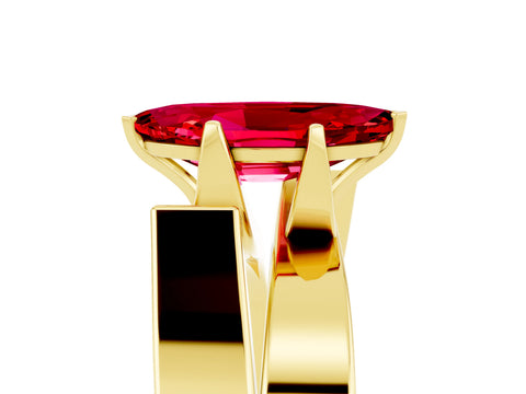 Yellow gold Modern Tension Set Marquise Cut Ruby Solitaire Wide Band Ring_5