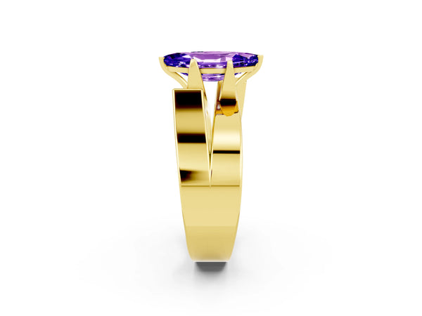 Yellow gold Modern Tension Set Marquise Cut Tanzanite Solitaire Wide Band Ring