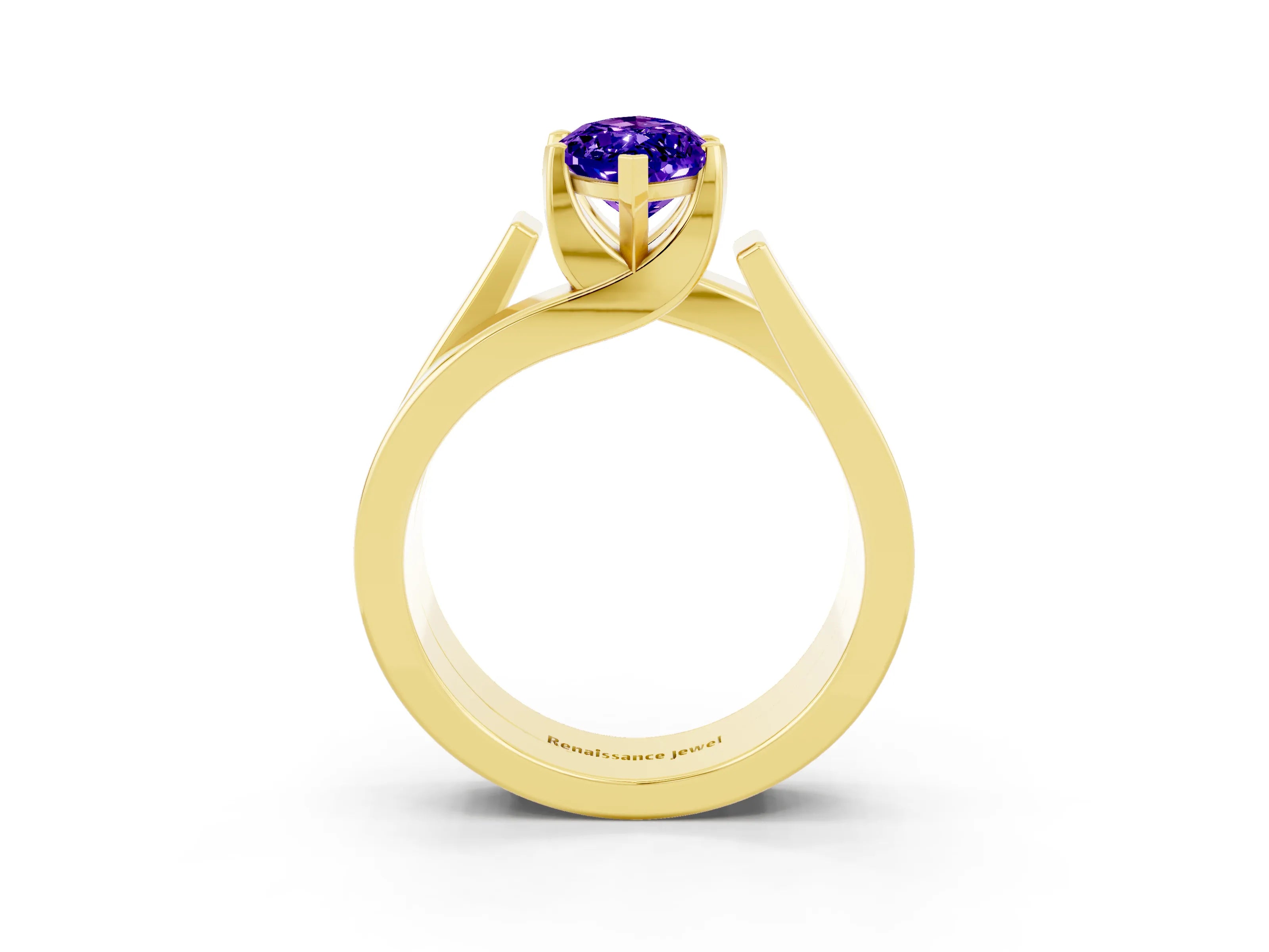 Yellow gold Modern Tension Set Marquise Cut Tanzanite Solitaire Wide Band Ring_3