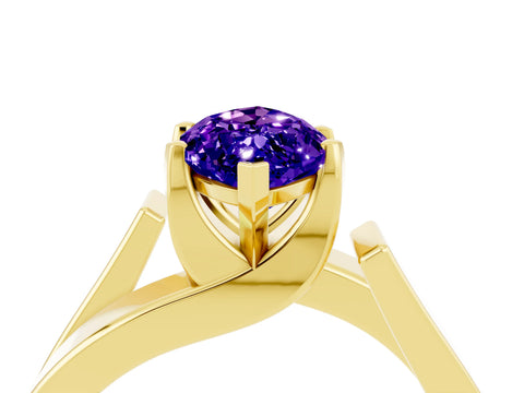 Yellow gold Modern Tension Set Marquise Cut Tanzanite Solitaire Wide Band Ring_4