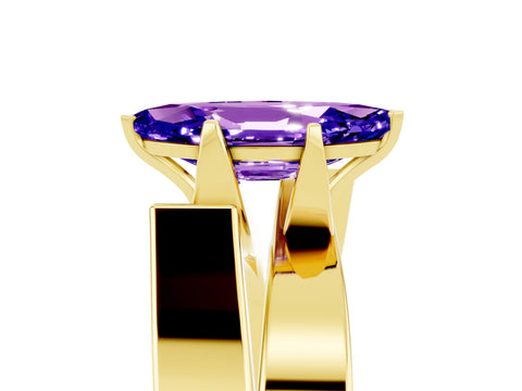 Yellow gold Modern Tension Set Marquise Cut Tanzanite Solitaire Wide Band Ring_5