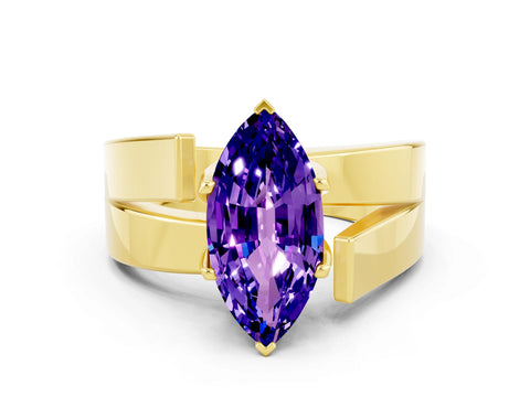 Yellow gold Modern Tension Set Marquise Cut Tanzanite Solitaire Wide Band Ring