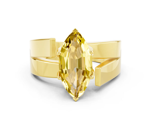 Yellow gold Modern Tension Set Marquise Cut Yellow Sapphire Solitaire Wide Band Ring