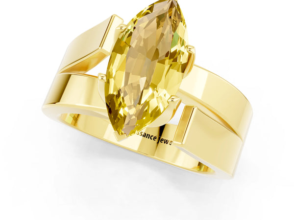 Yellow gold Modern Tension Set Marquise Cut Yellow Sapphire Solitaire Wide Band Ring
