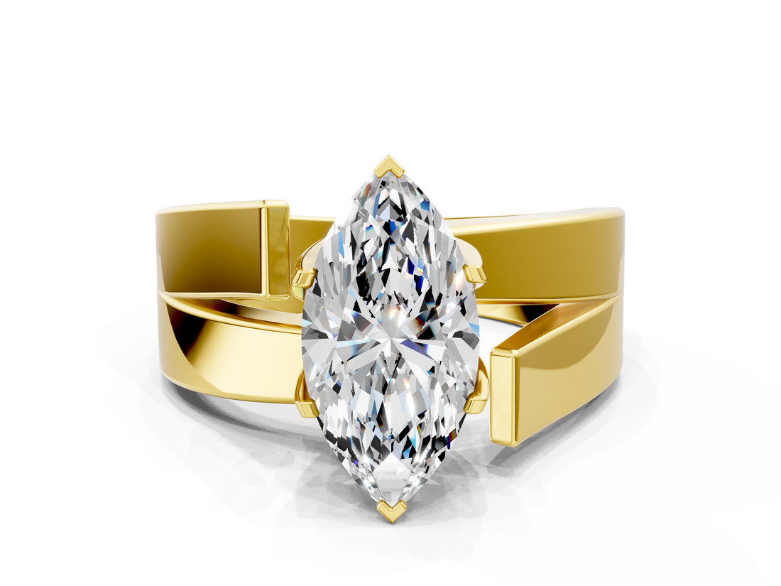 Yellow gold Modern Tension Set Marquise Solitaire Wide Band Ring_144
