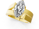 14K Yellow Gold Modern Tension Set 3.05 Carat E VVS2 Marquise Diamond Solitaire Wide Band Ring
