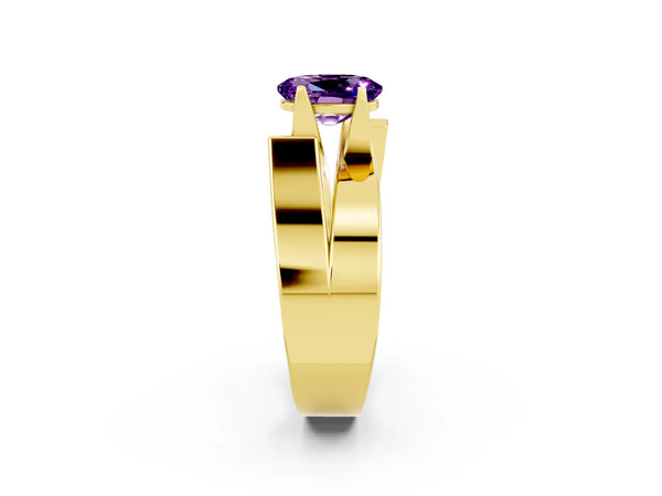 Yellow gold Modern Tension Set Oval Cut Amethyst Solitaire Wide Band Ring