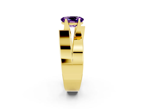 Yellow gold Modern Tension Set Oval Cut Amethyst Solitaire Wide Band Ring_2