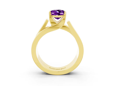 Yellow gold Modern Tension Set Oval Cut Amethyst Solitaire Wide Band Ring_3