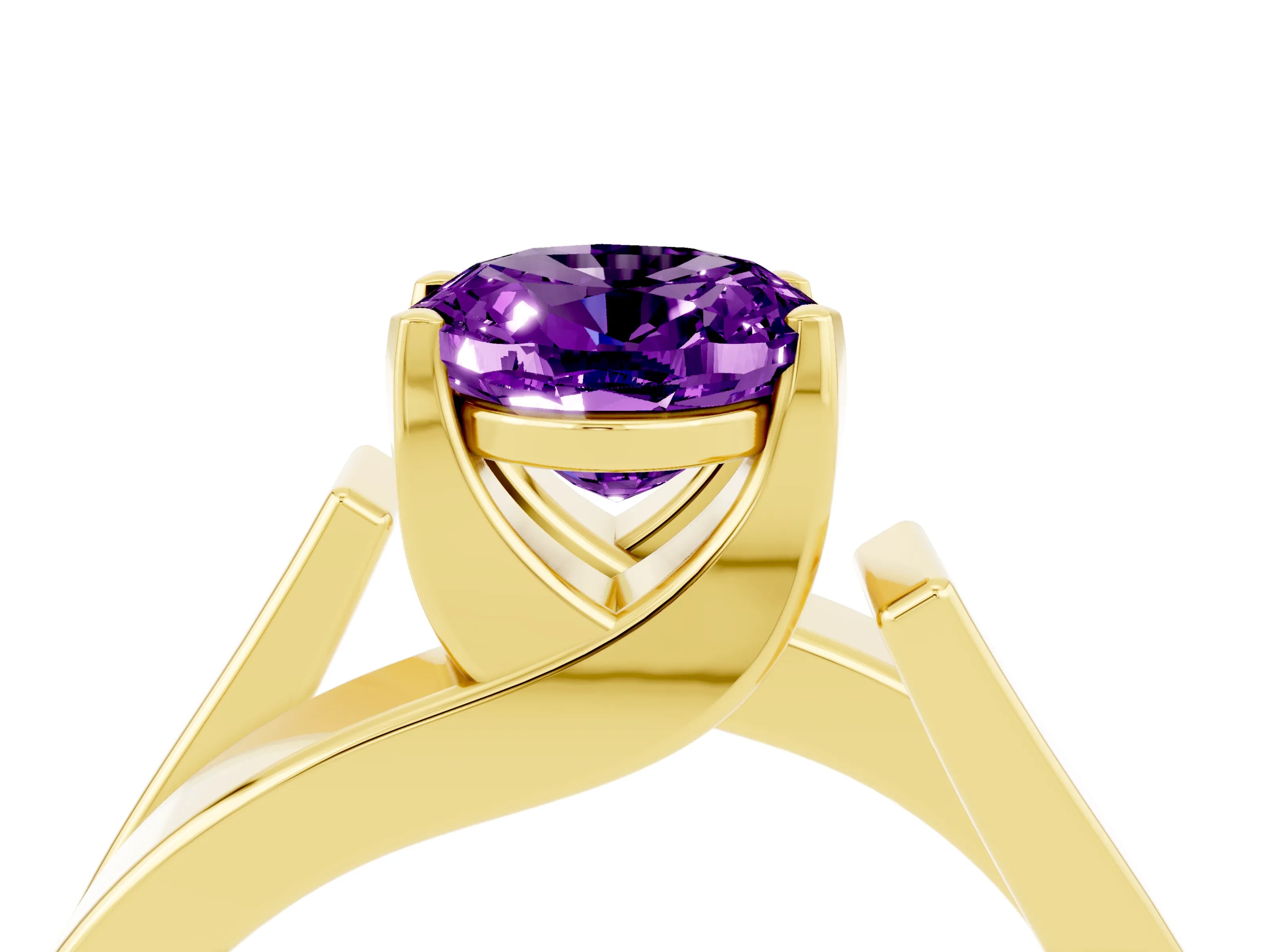 Yellow gold Modern Tension Set Oval Cut Amethyst Solitaire Wide Band Ring_4