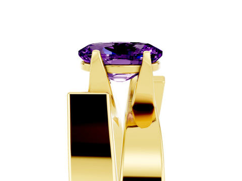 Yellow gold Modern Tension Set Oval Cut Amethyst Solitaire Wide Band Ring_5