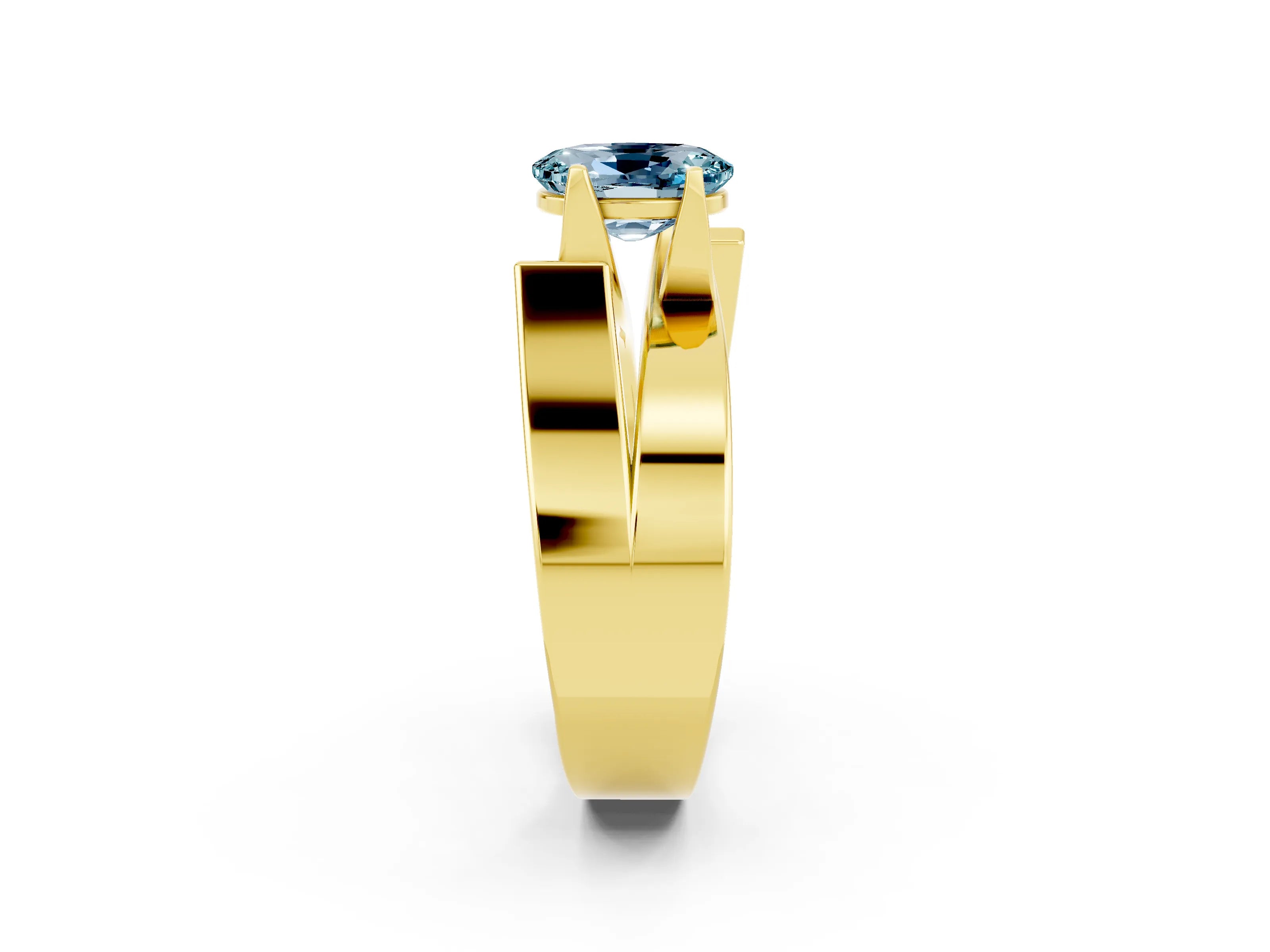 Yellow gold Modern Tension Set Oval Cut Aquamarine Solitaire Wide Band Ring_2