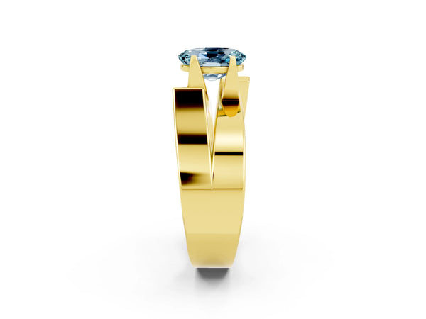 Yellow gold Modern Tension Set Oval Cut Aquamarine Solitaire Wide Band Ring