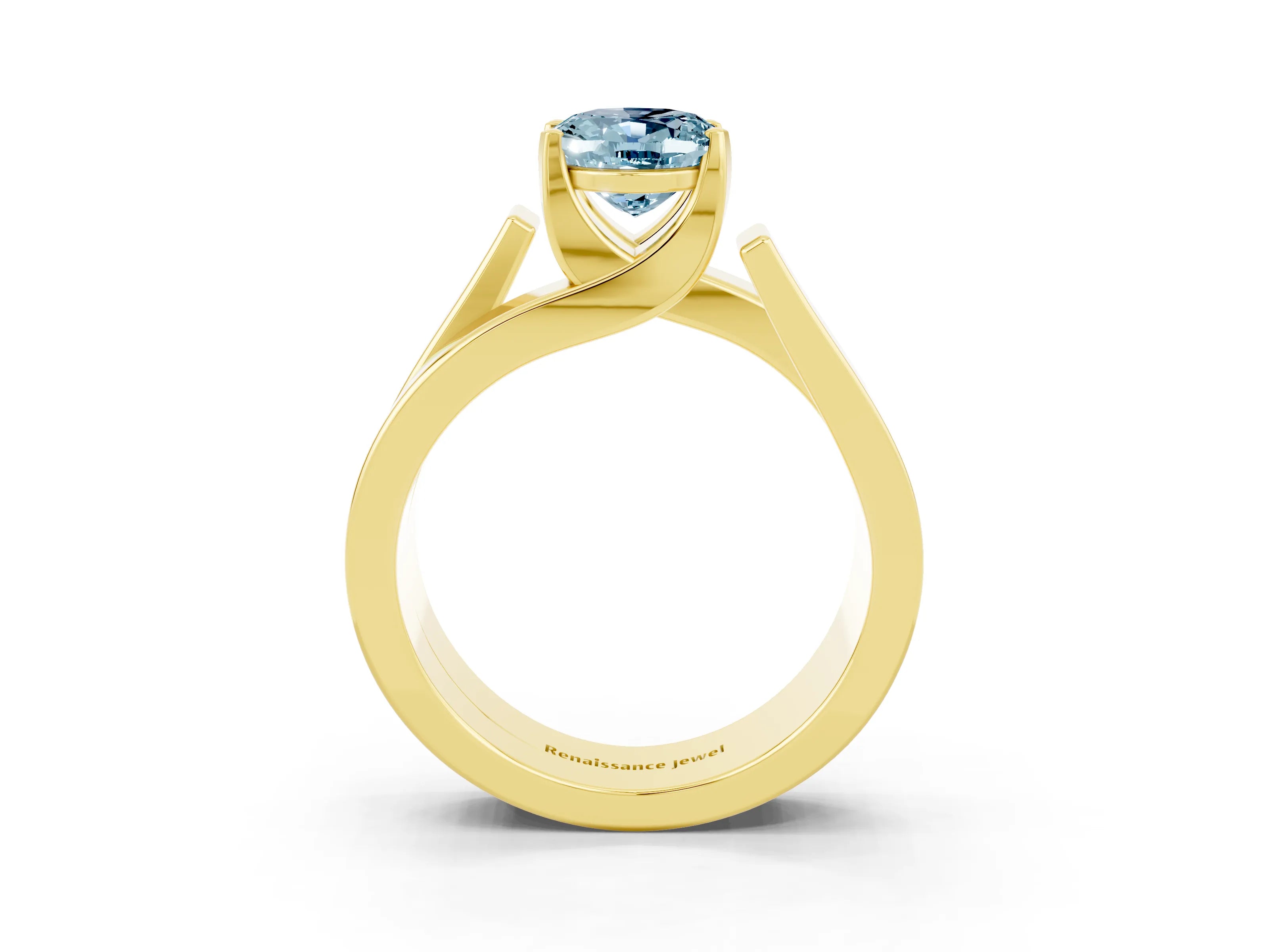 Yellow gold Modern Tension Set Oval Cut Aquamarine Solitaire Wide Band Ring_3