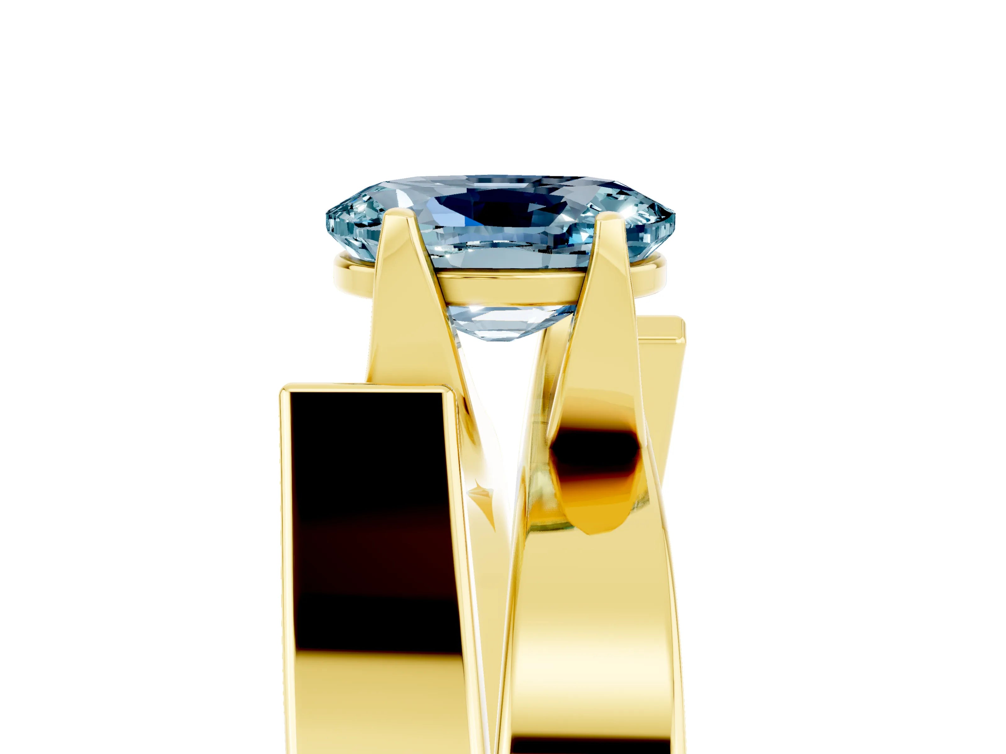 Yellow gold Modern Tension Set Oval Cut Aquamarine Solitaire Wide Band Ring_5