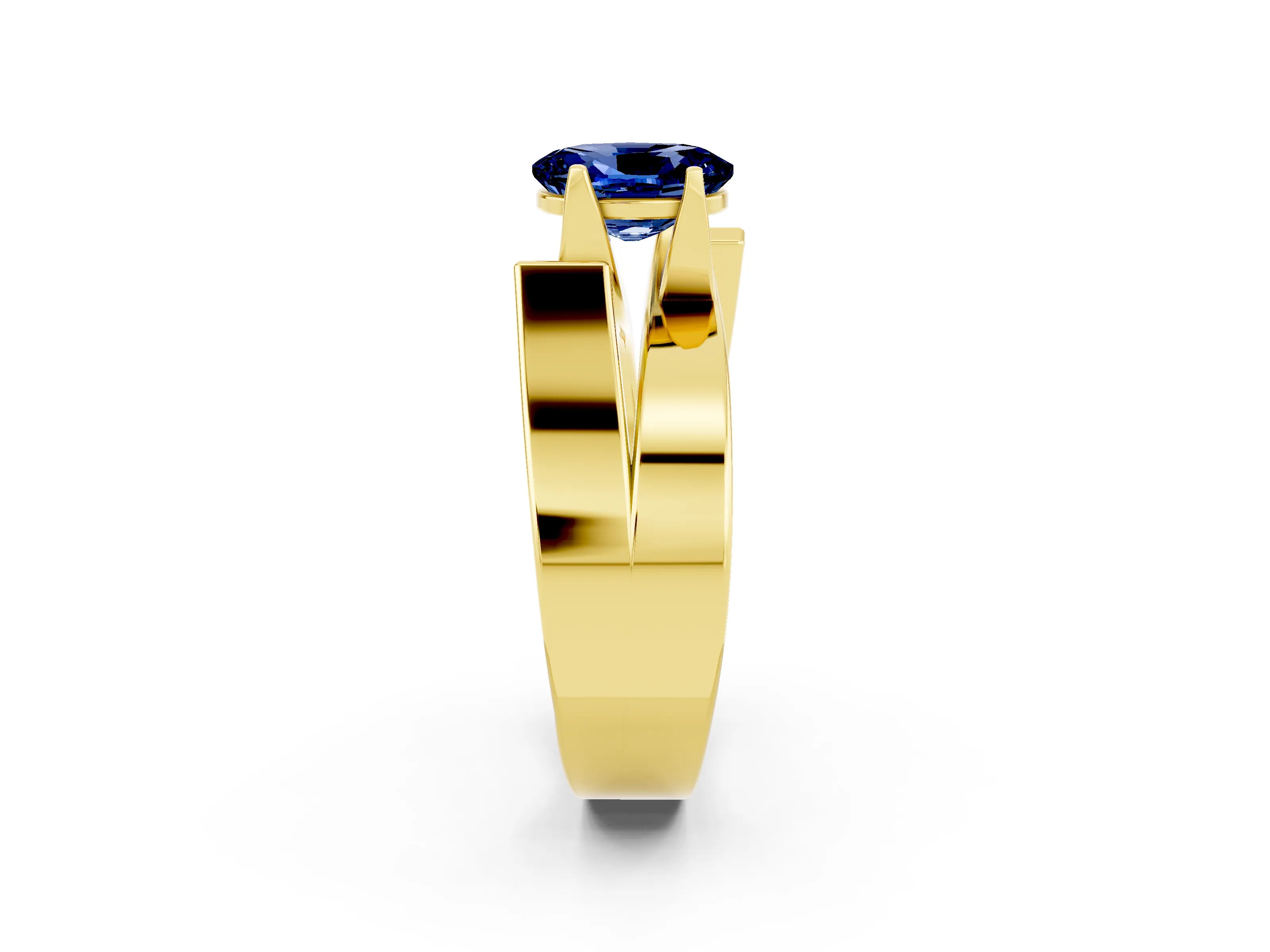 Yellow gold Modern Tension Set Oval Cut Blue Sapphire Solitaire Wide Band Ring_2