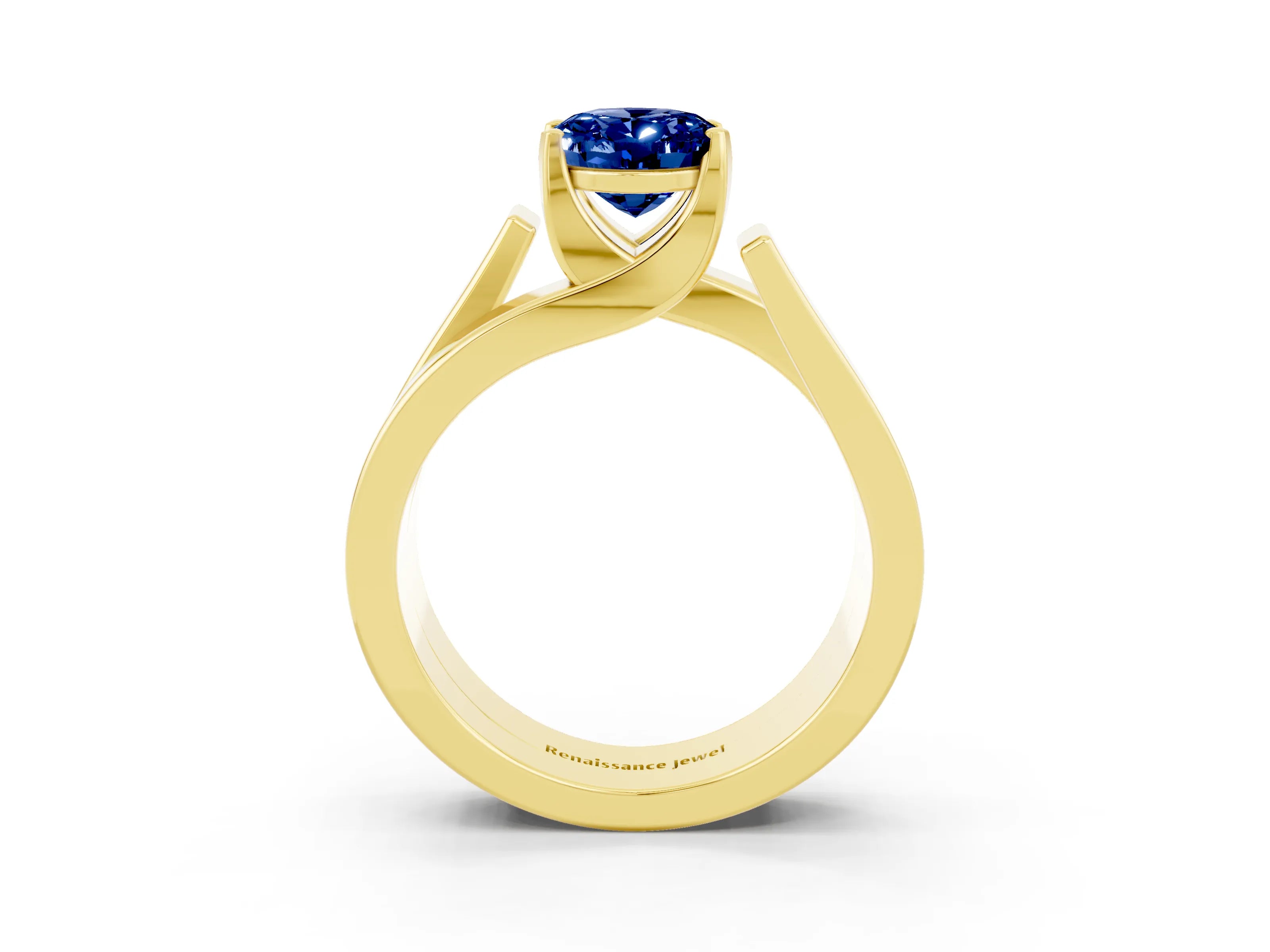 Yellow gold Modern Tension Set Oval Cut Blue Sapphire Solitaire Wide Band Ring_3