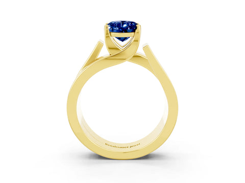 Yellow gold Modern Tension Set Oval Cut Blue Sapphire Solitaire Wide Band Ring_3