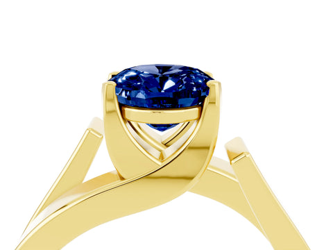 Yellow gold Modern Tension Set Oval Cut Blue Sapphire Solitaire Wide Band Ring_4