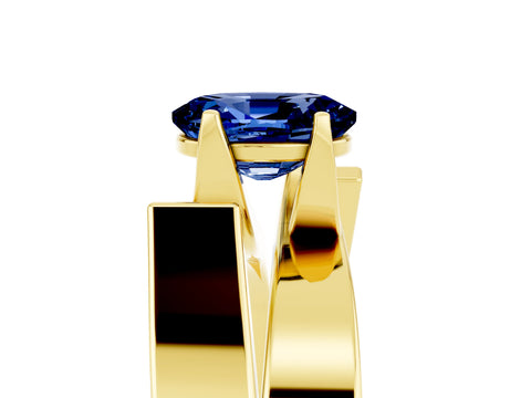 Yellow gold Modern Tension Set Oval Cut Blue Sapphire Solitaire Wide Band Ring_5