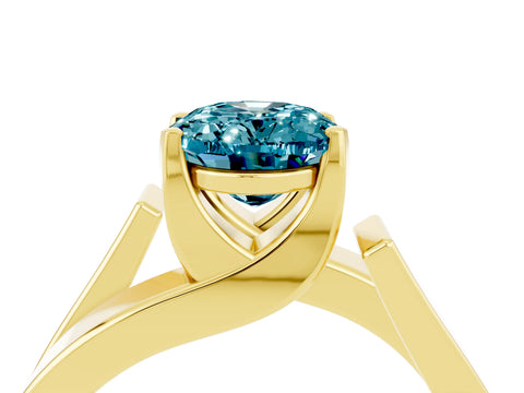 Yellow gold Modern Tension Set Oval Cut Blue Topaz Solitaire Wide Band Ring_4