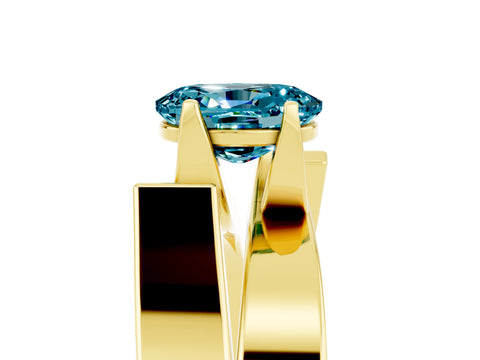 Yellow gold Modern Tension Set Oval Cut Blue Topaz Solitaire Wide Band Ring_5