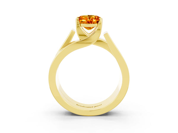 Yellow gold Modern Tension Set Oval Cut Citrine Solitaire Wide Band Ring