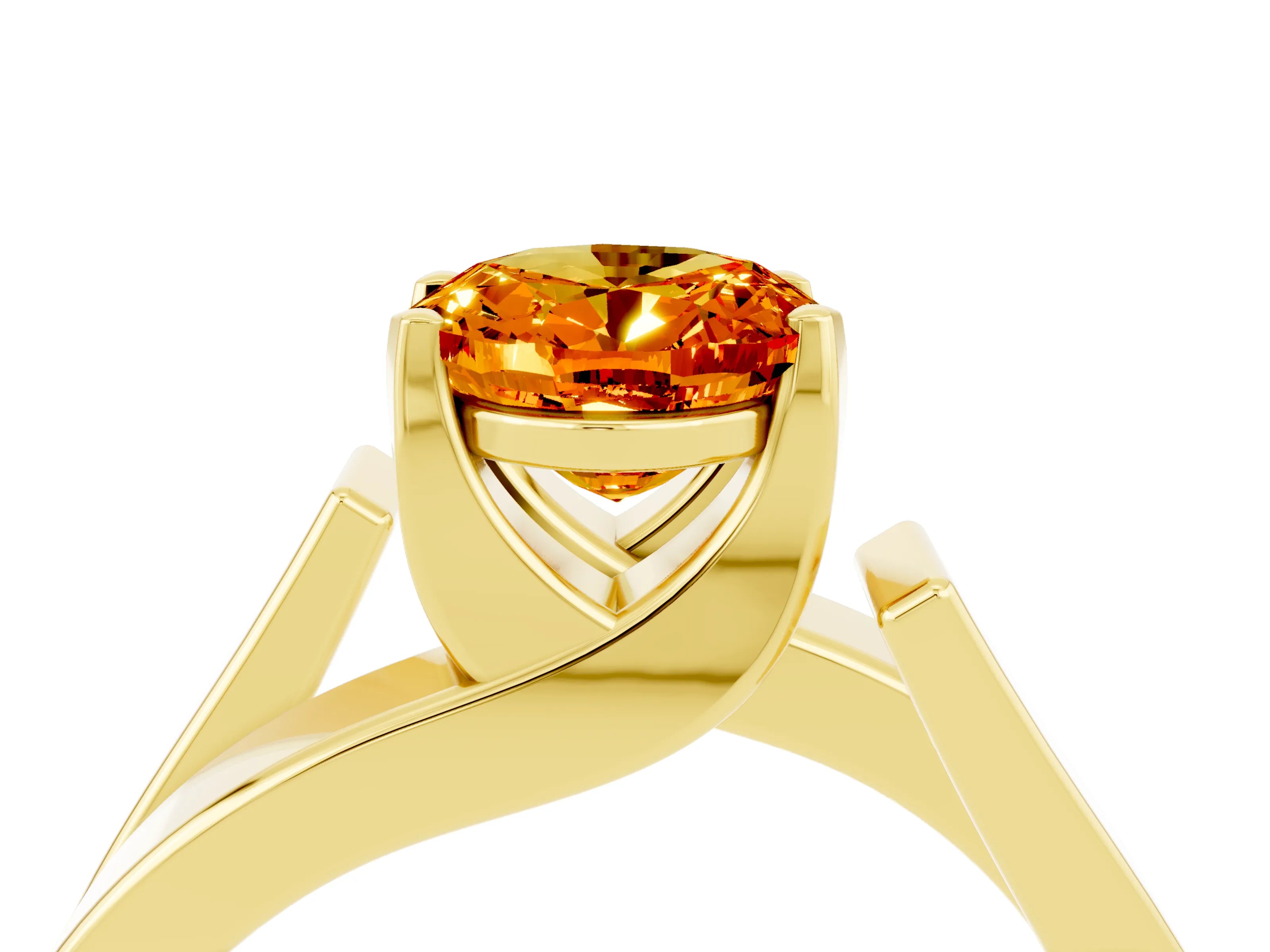 Yellow gold Modern Tension Set Oval Cut Citrine Solitaire Wide Band Ring_4