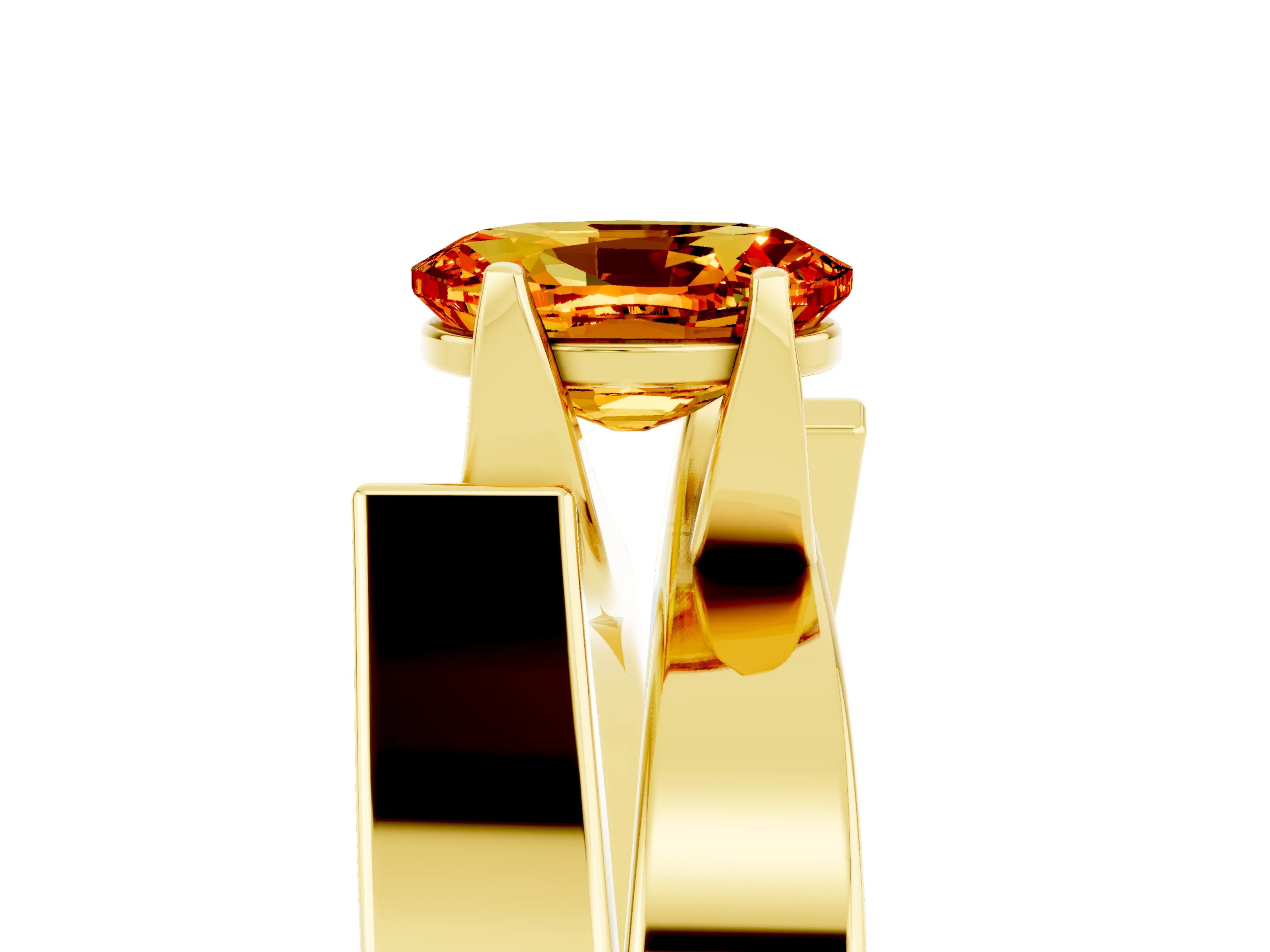 Yellow gold Modern Tension Set Oval Cut Citrine Solitaire Wide Band Ring_5