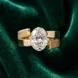 Yellow gold Modern Tension Set Oval Cut Diamond Solitaire Wide Band Ring_15