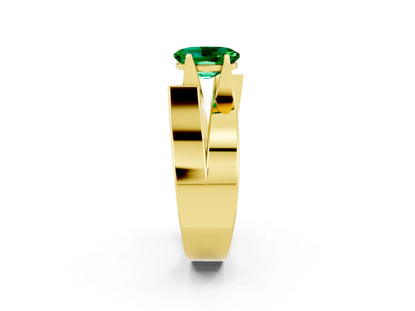 Yellow gold Modern Tension Set Oval Cut Emerald Solitaire Wide Band Ring