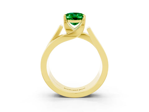 Yellow gold Modern Tension Set Oval Cut Emerald Solitaire Wide Band Ring_3